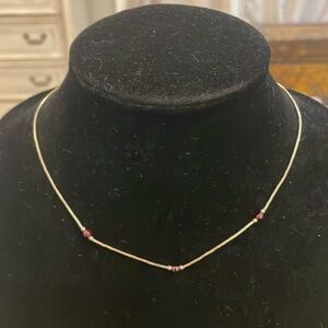 Vintage Gold Tone Burgundy Beaded Thin Dainty Choker Collar Necklace Statement